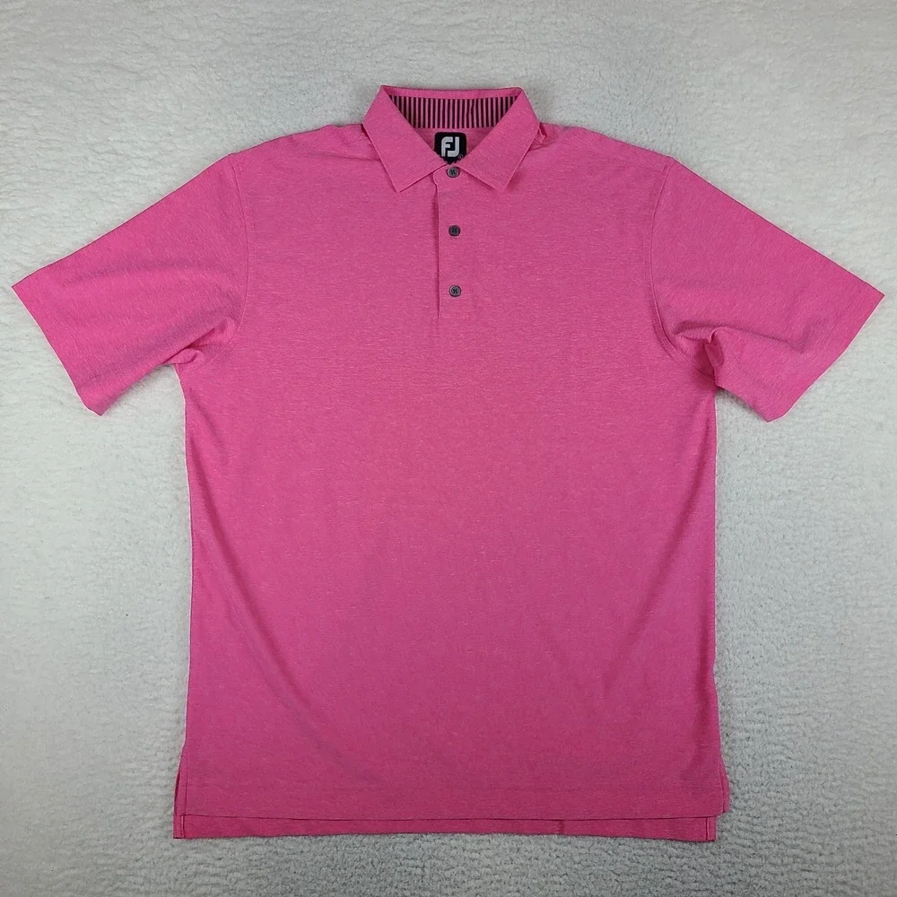 Foot Joy Polo Shirt Mens Large Pink Heathered Performance FJ Golf Short Sleeve